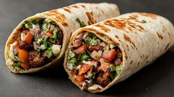 Delicious falafel wraps filled with fresh vegetables and herbs, showcasing vibrant colors and photo