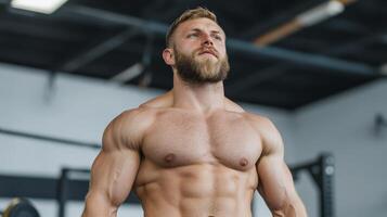 fitness enthusiast showcasing strength and determination in gym setting photo