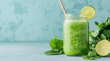 Refreshing green smoothie with spinach, cucumber, and lime, perfect for healthy boost photo