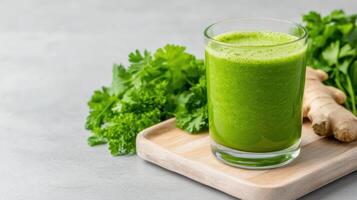 Fresh green juice with ginger and parsley, perfect for detox and health benefits photo