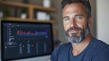 digital marketing strategist analyzing consumer behavior with data visualization computer screen photo