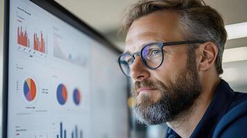 Futuristic business analyst focused on AI powered dashboards and data visualization photo