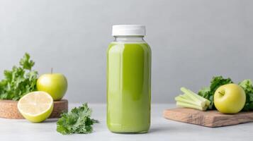 Fresh green juice with apple, lime, and greens offers refreshing detox option photo