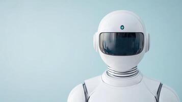 futuristic robot with sleek design and digital display its face, showcasing advanced technology photo