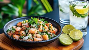Fresh ceviche with lime and herbs, perfect for hot summer day photo