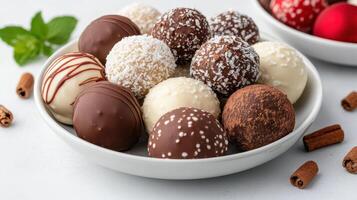 Delightful truffle selection featuring various chocolate flavors and toppings, perfect for photo