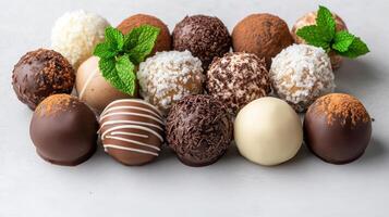 Delightful truffle selection with mint leaves, perfect for festive occasions photo