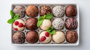 Delightful truffle selection with chocolate, nuts, and fresh berries, perfect for celebrations photo