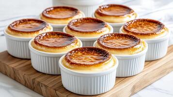 Creamy dessert in ramekins, featuring golden caramelized top, perfect for indulgence photo