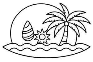 Outline Beach With Palm Tree Sun Egg and Sea Waves Design vector