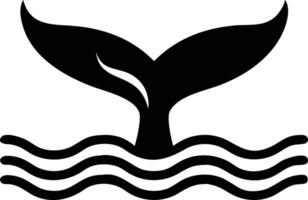 Whale Tail Silhouette Icon on Ocean Waves with Simple Black Shape Design vector