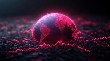 vibrant globe with glowing outlines and rising arrows symbolizes growth and progress photo
