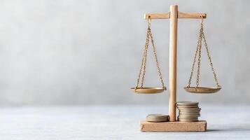 balanced scale with coins symbolizes financial equity and justice, evoking thoughtful reflection photo