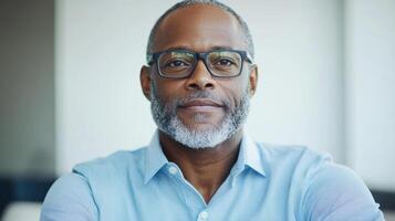 Confident businessman with glasses and beard, showcasing professionalism and wisdom photo