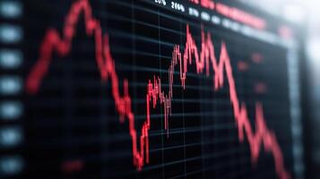 stock market graph displaying downward trend with red candlesticks, indicating decline in value photo