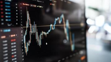 financial dashboard displaying sharp upward trend, showcasing market data and analytics photo