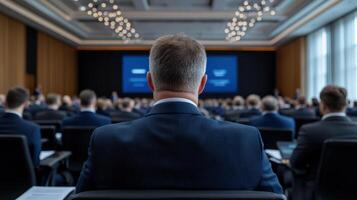 professional conference setting with attendees focused presentation, showcasing engagement and photo