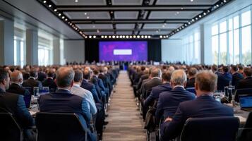 large conference room filled with attendees, engaged in financial summit discussion photo