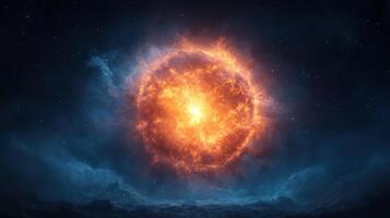 vibrant cosmic explosion radiates intense orange light against dark starry backdrop, evoking awe photo