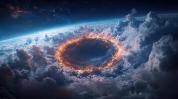 stunning view of fiery ring amidst clouds in space, evoking sense of wonder and mystery photo