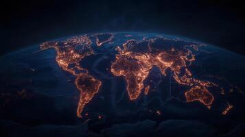 stunning view of Earth at night, showcasing illuminated cities and regions across globe photo