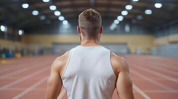 Athlete training in sports facility, focused and determined to improve performance photo