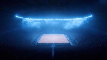 hyper futuristic sports arena with glowing field and dramatic lighting creates intense photo