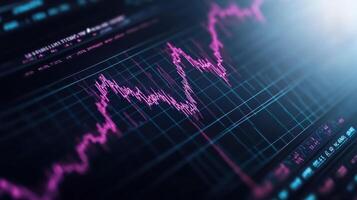 vibrant line graph displays fluctuating data trends digital format, showcasing market analysis photo