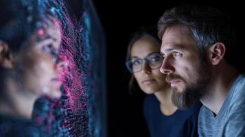 Innovative technology showcases digital interaction between two individuals and holographic photo