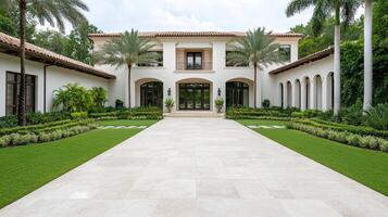Luxurious Mediterranean style estate with lush gardens and elegant architecture photo