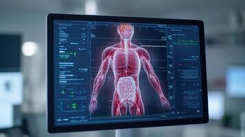 detailed digital display of human body anatomy with highlighted organs and systems photo