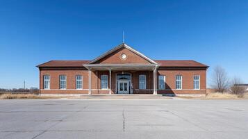 Historic train station with vintage architecture, showcasing clear blue sky and surrounding photo