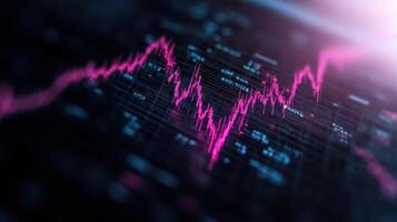 Dynamic financial graph with vibrant pink lines showcasing market trends and data analysis photo