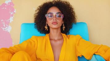 Bold fashion statement with vibrant colors and stylish accessories photo