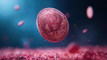digital representation of cryptocurrency coin floating above textured surface, symbolizing photo
