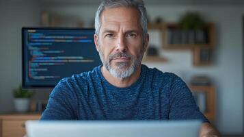 focused developer working on code in modern workspace, showcasing expertise and concentration photo