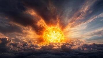 stunning sunset with vibrant colors illuminating sky, creating dramatic atmosphere photo