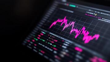 Real time economic data displayed digital dashboard, showcasing market trends and fluctuations photo