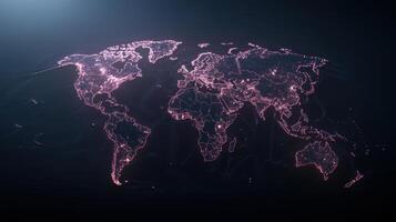 digital map showcasing global connectivity with vibrant pink lines representing data flow and photo