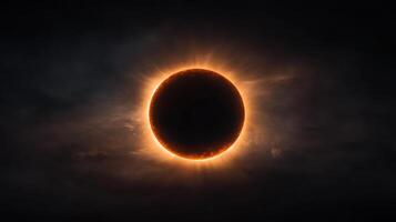 breathtaking total solar eclipse with glowing corona surrounding darkened sun photo