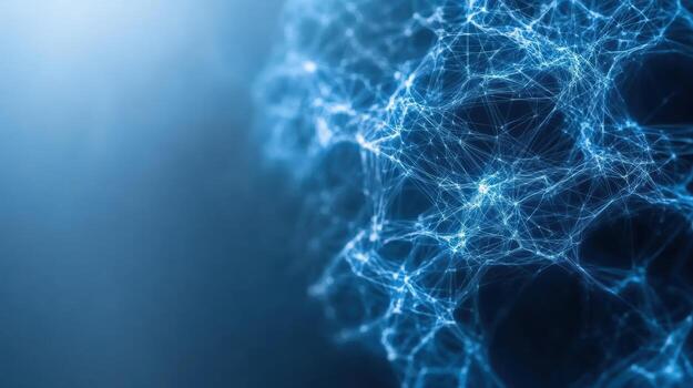 Futuristic digital network with glowing connections and nodes, representing technology and photo