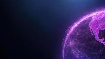 Futuristic digital globe with glowing connections representing global networking and technology photo