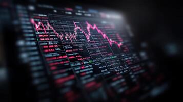 digital screen displaying complex financial data with fluctuating graphs and numbers evokes photo