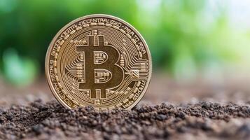 golden cryptocurrency coin symbolizing financial innovation and digital currency growth photo