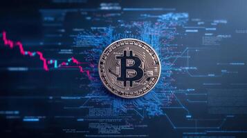 Digital currency symbolizing futuristic economy, showcasing blockchain technology and data photo