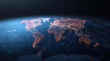 stunning view of glowing world map showcasing city lights night, emphasizing global connectivity photo