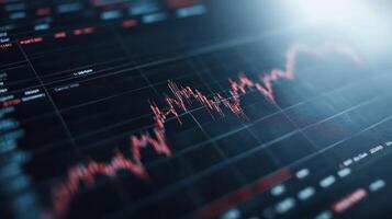 financial chart displaying fluctuating market trend with red and green candlesticks photo