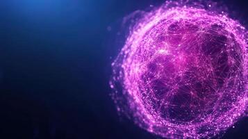 vibrant digital sphere composed of interconnected lines and dots, glowing shades of purple photo