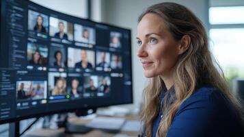 media relations manager engaged call, focused multiple participants displayed screen photo