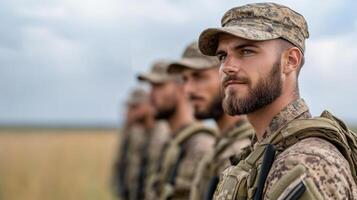 Military personnel stand formation, showcasing discipline and teamwork training environment photo